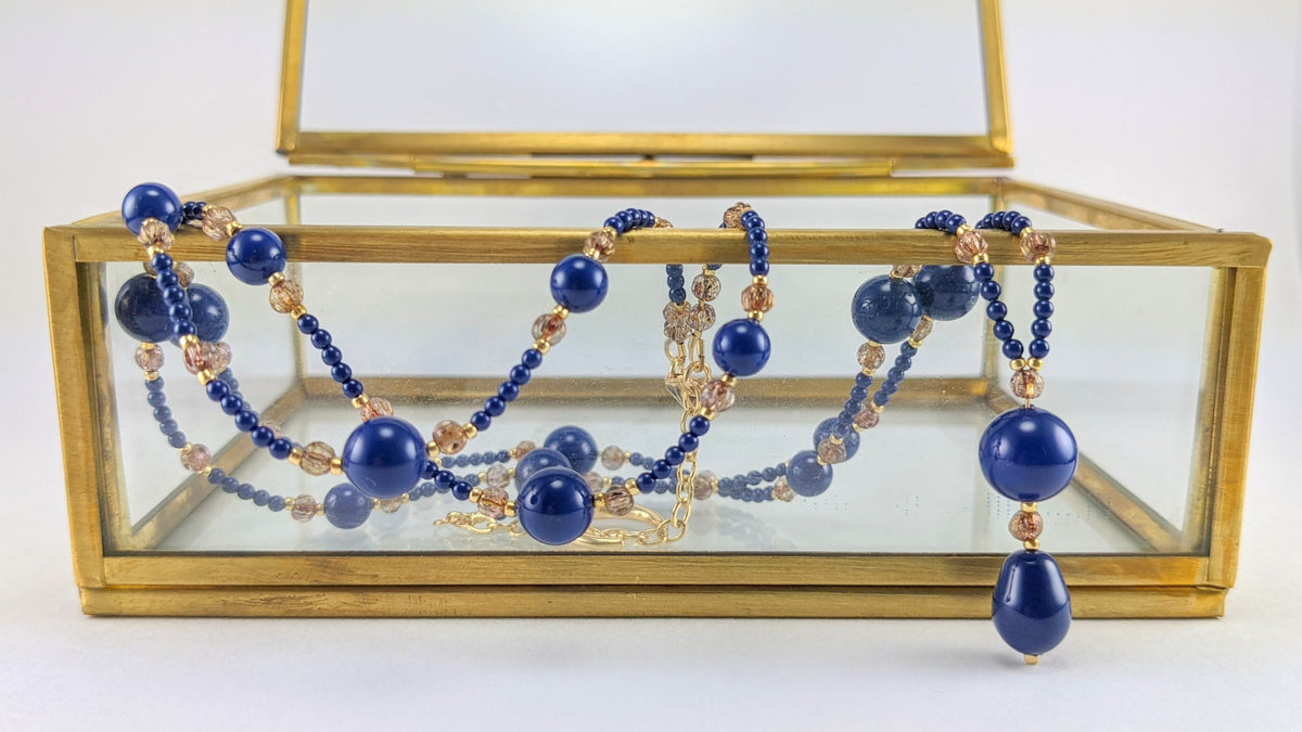 Dark lapis crystal pearl necklace