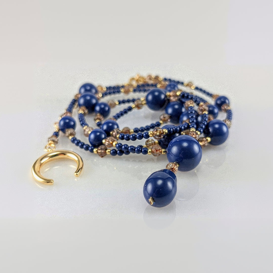 Dark lapis crystal pearl necklace