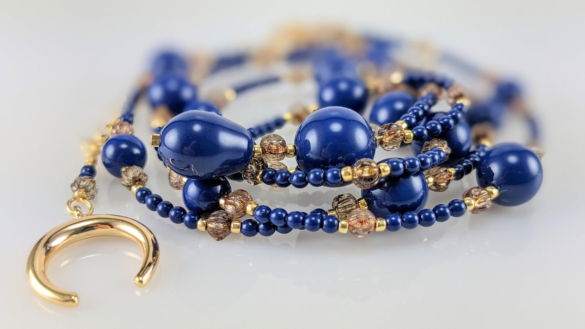 Dark lapis crystal pearl necklace