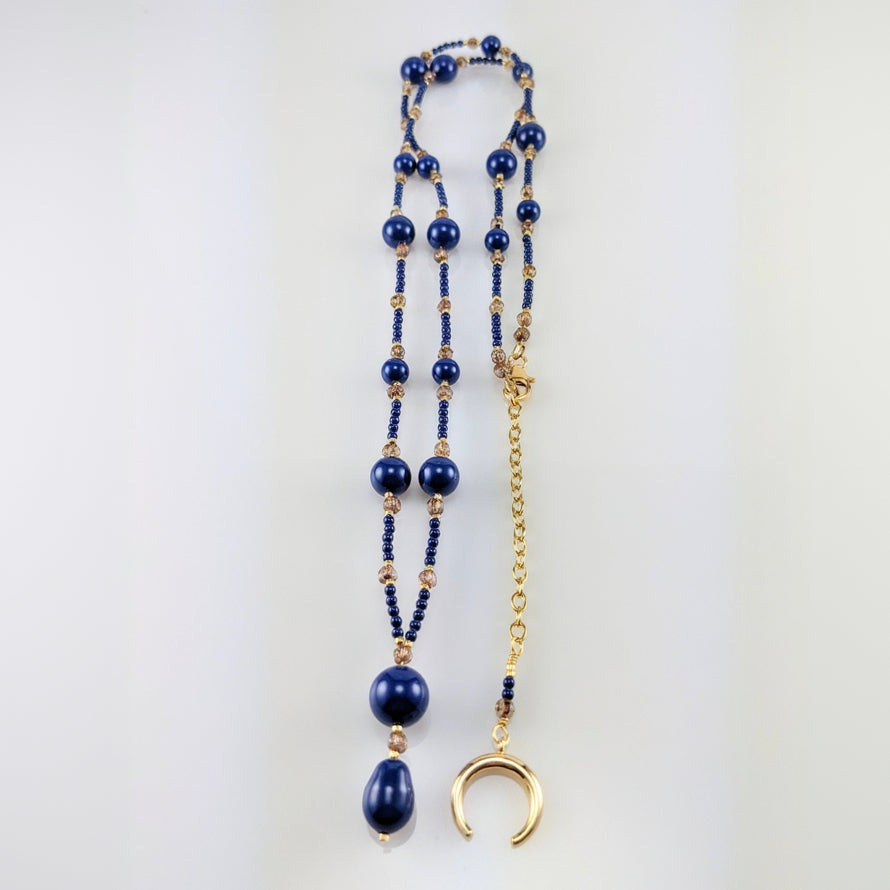 Dark lapis crystal pearl necklace