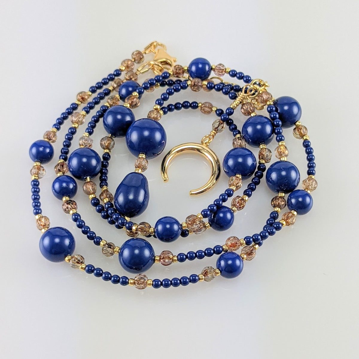 Dark lapis crystal pearl necklace