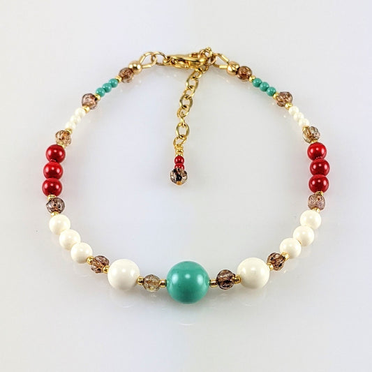 Tri - color crystal pearl bracelet