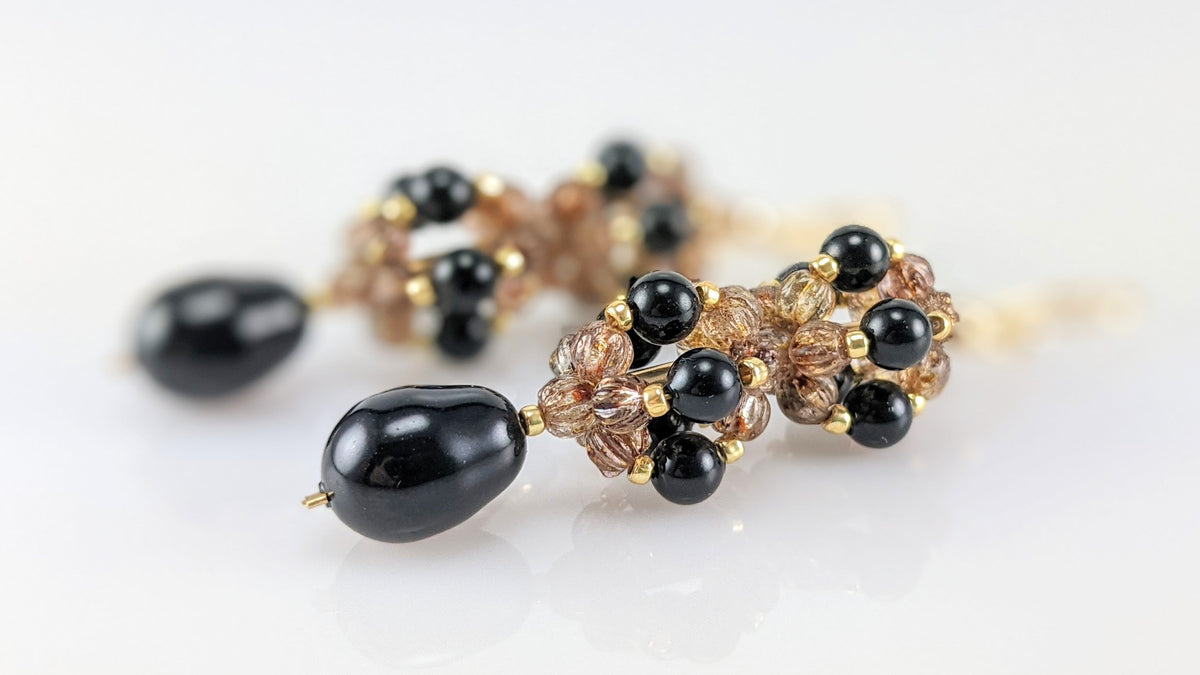 Mystic black crystal pearl earrings