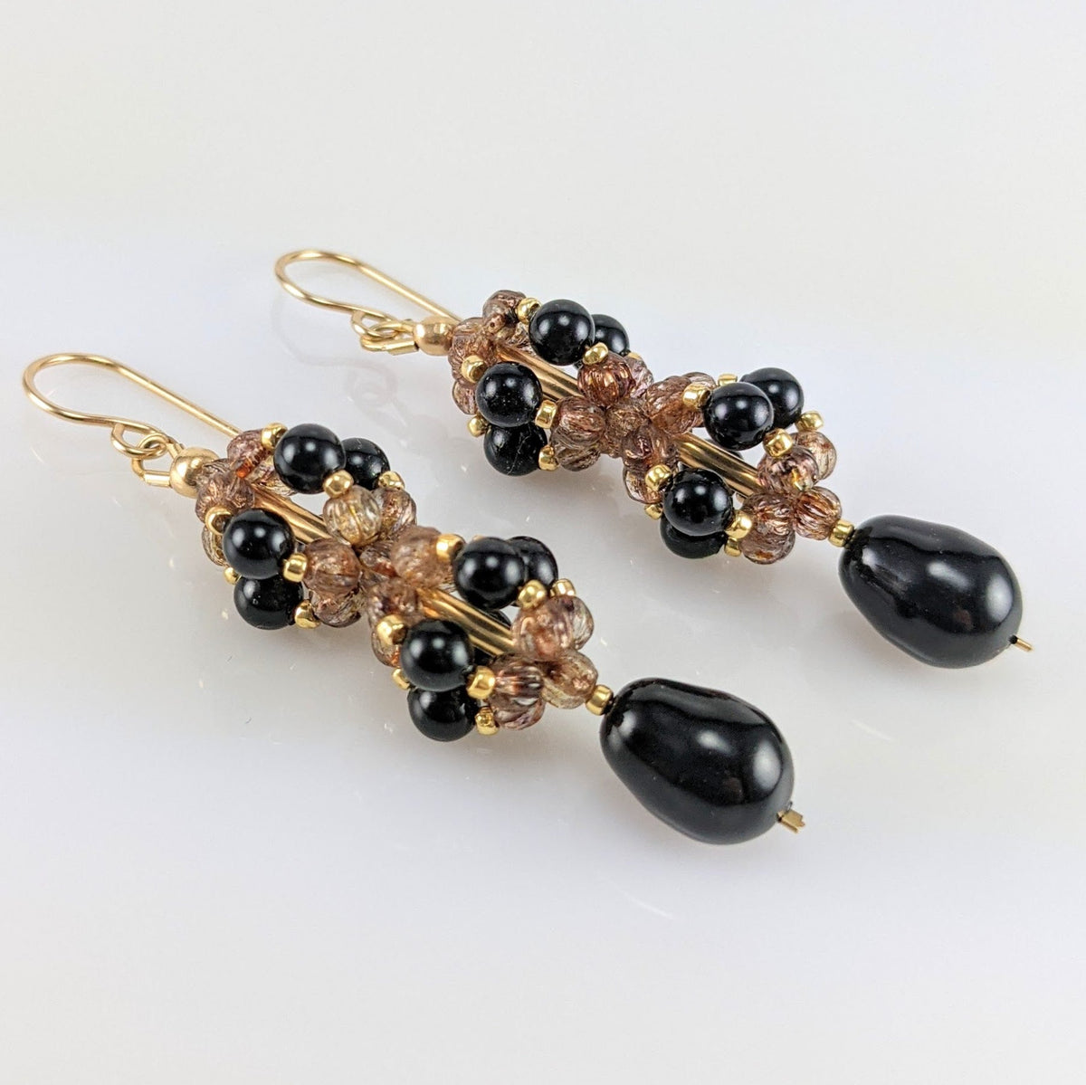 Mystic black crystal pearl earrings