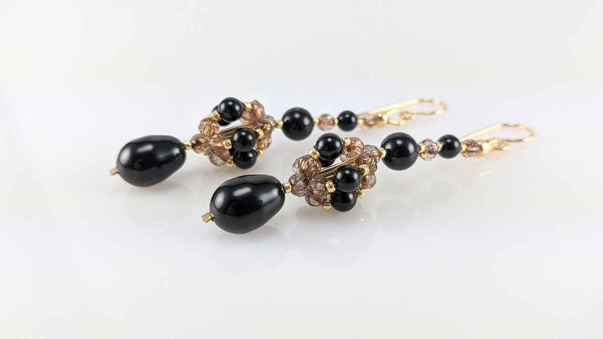 Mystic black crystal pearl earrings