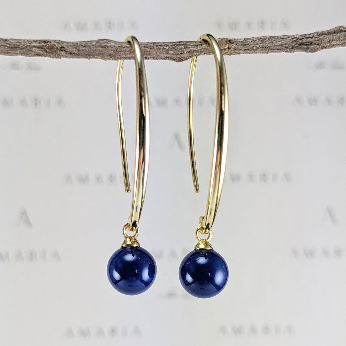Dark lapis crystal pearl earrings