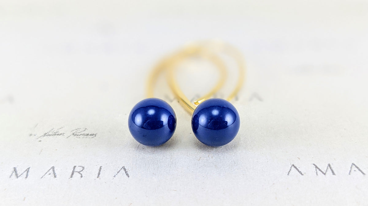Dark lapis crystal pearl earrings