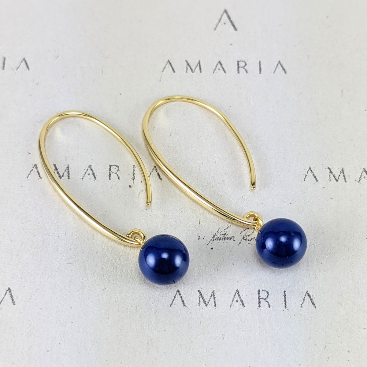 Dark lapis crystal pearl earrings