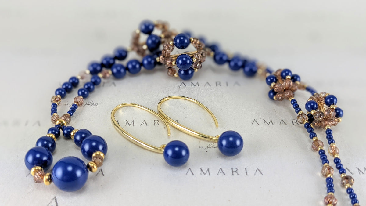 Dark lapis crystal pearl necklace