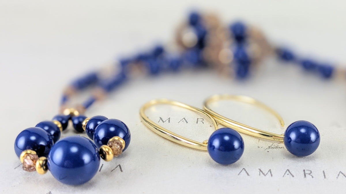 Dark lapis crystal pearl earrings
