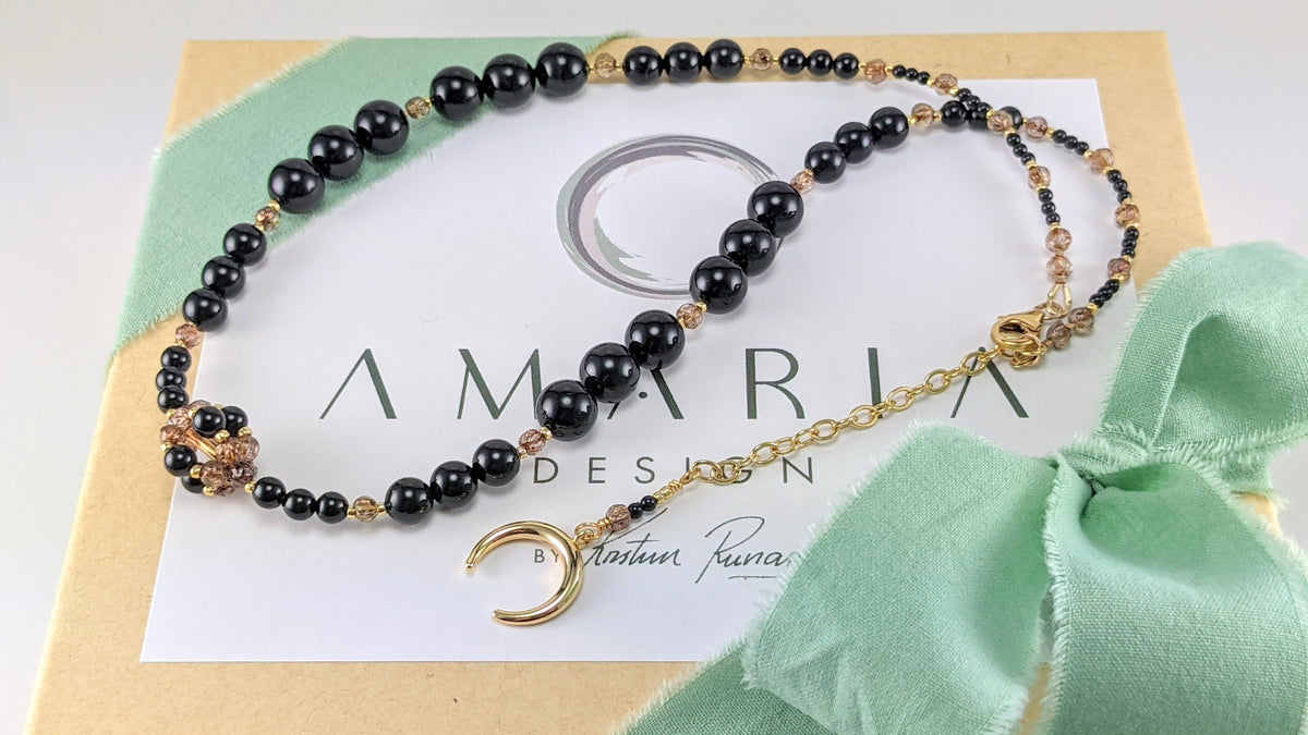 Mystic black crystal pearl necklace