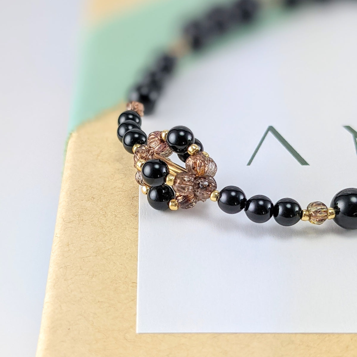 Mystic black crystal pearl necklace