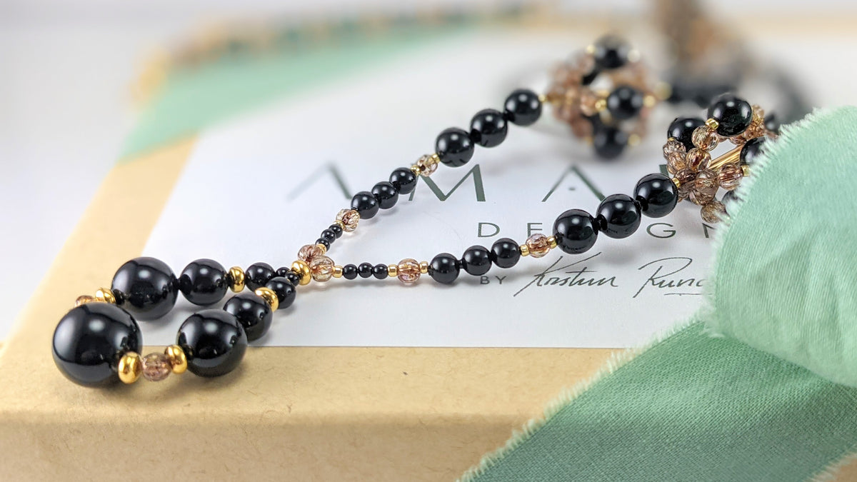 Mystic black crystal pearl necklace
