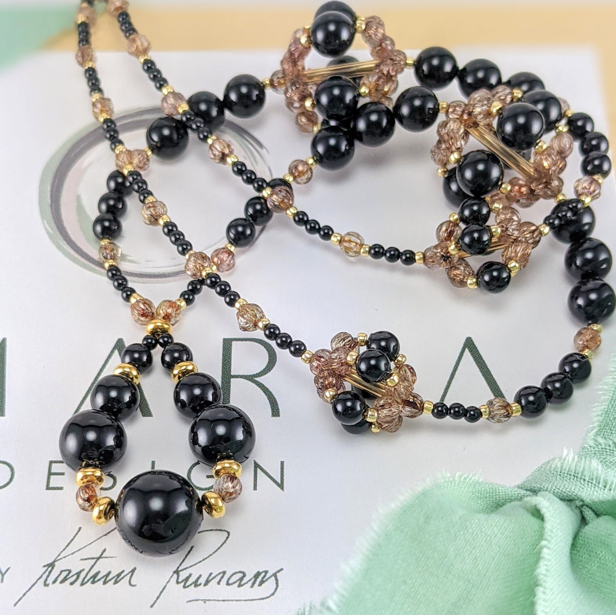 Mystic black crystal pearl necklace