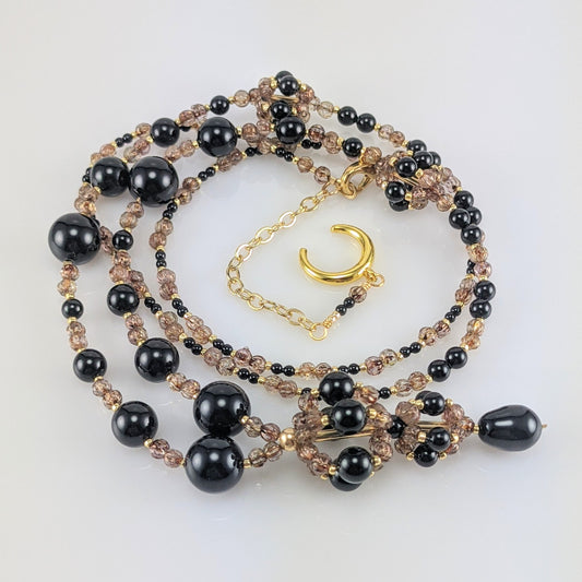Mystic black crystal pearl necklace