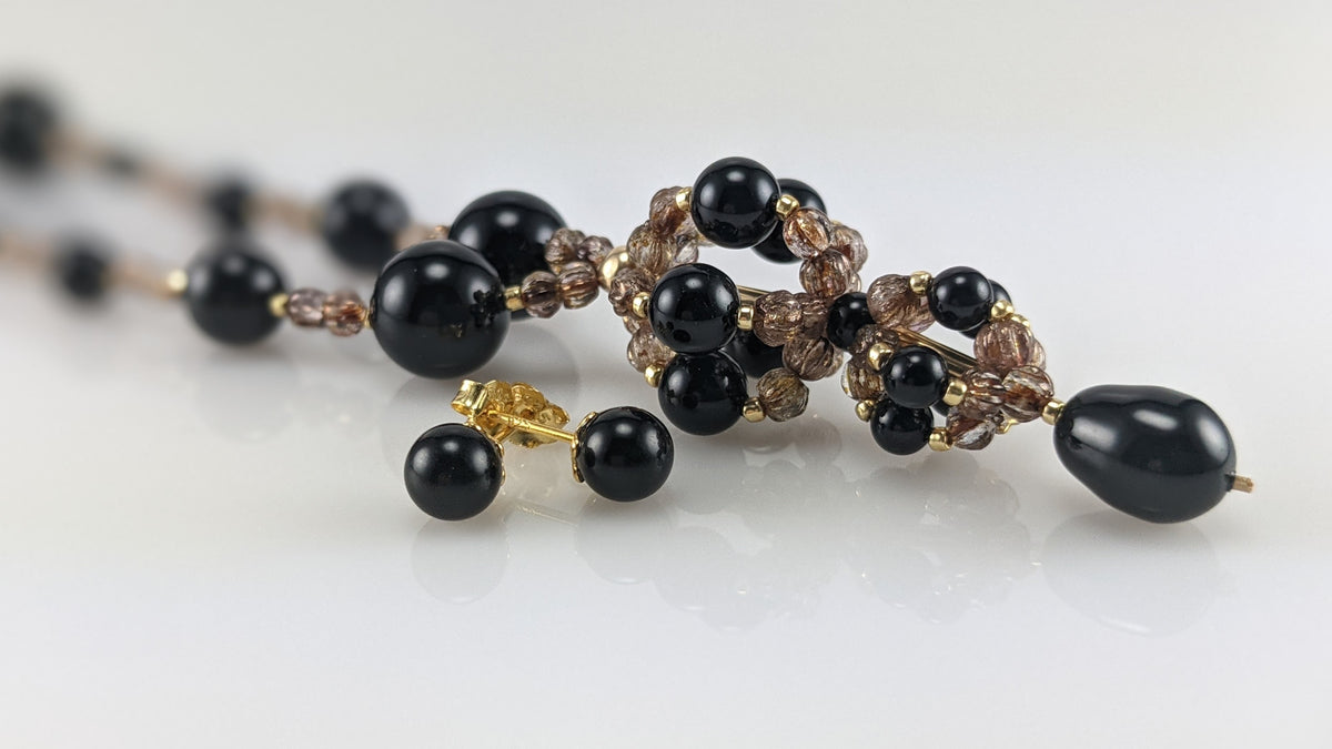 Mystic black crystal pearl studs