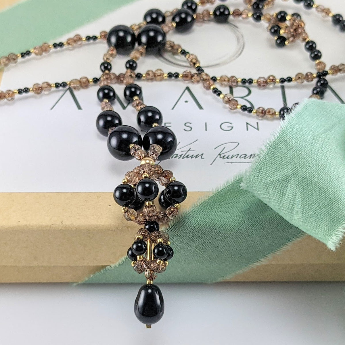 Mystic black crystal pearl necklace