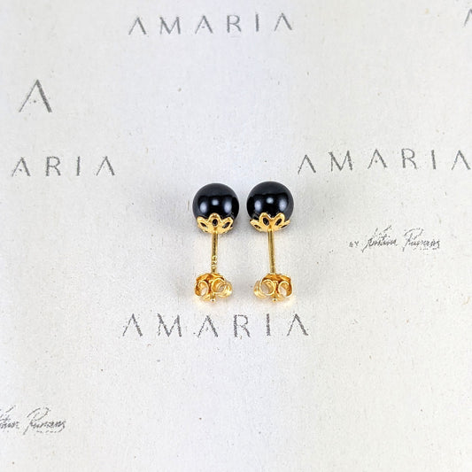 Mystic black crystal pearl studs