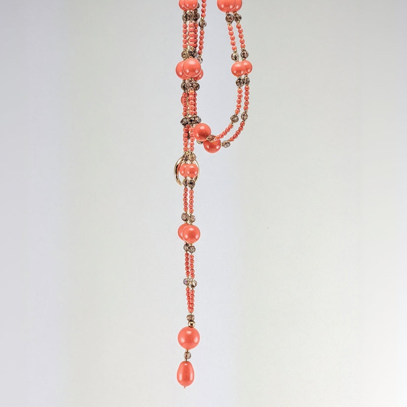 Coral crystal pearl necklace