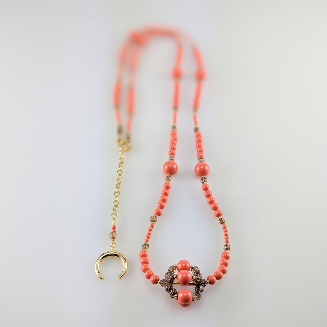 coral crystal pearl necklace