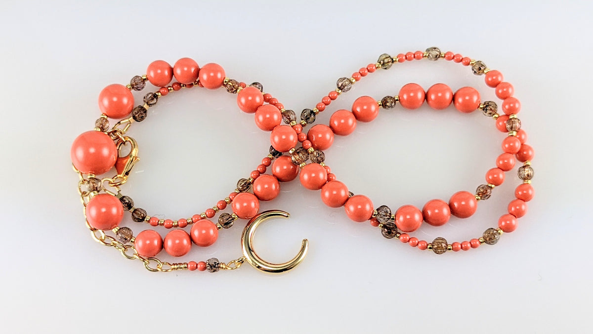 coral crystal pearl necklace