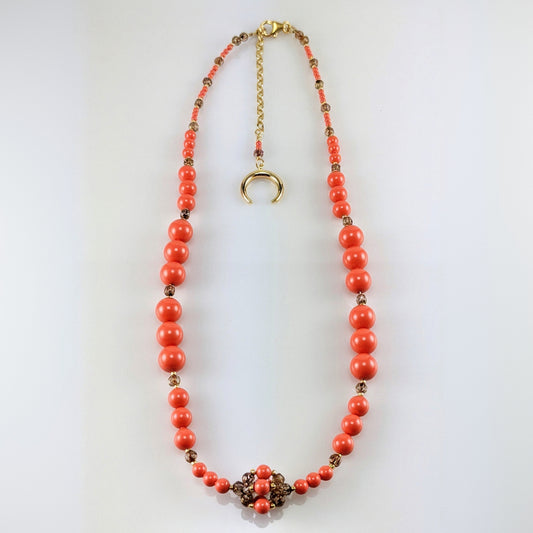 Coral crystal pearl necklace