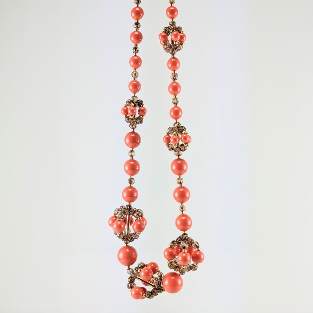Coral crystal pearl necklace