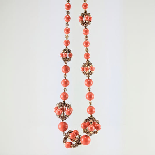 Coral crystal pearl necklace