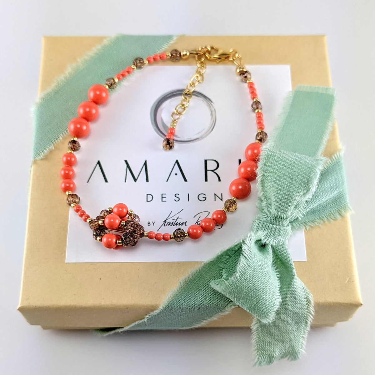 Coral crystal pearl bracelet