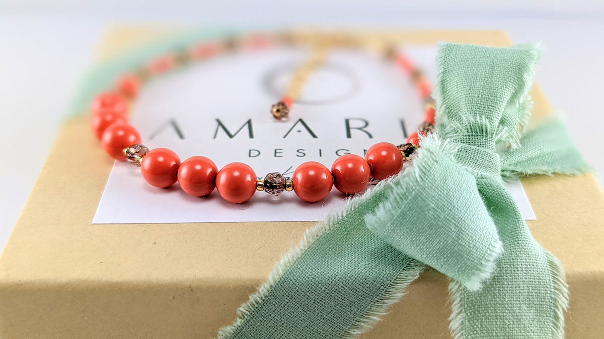 Coral crystal pearl bracelet