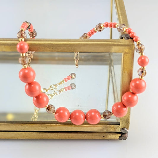 Coral crystal pearl bracelet