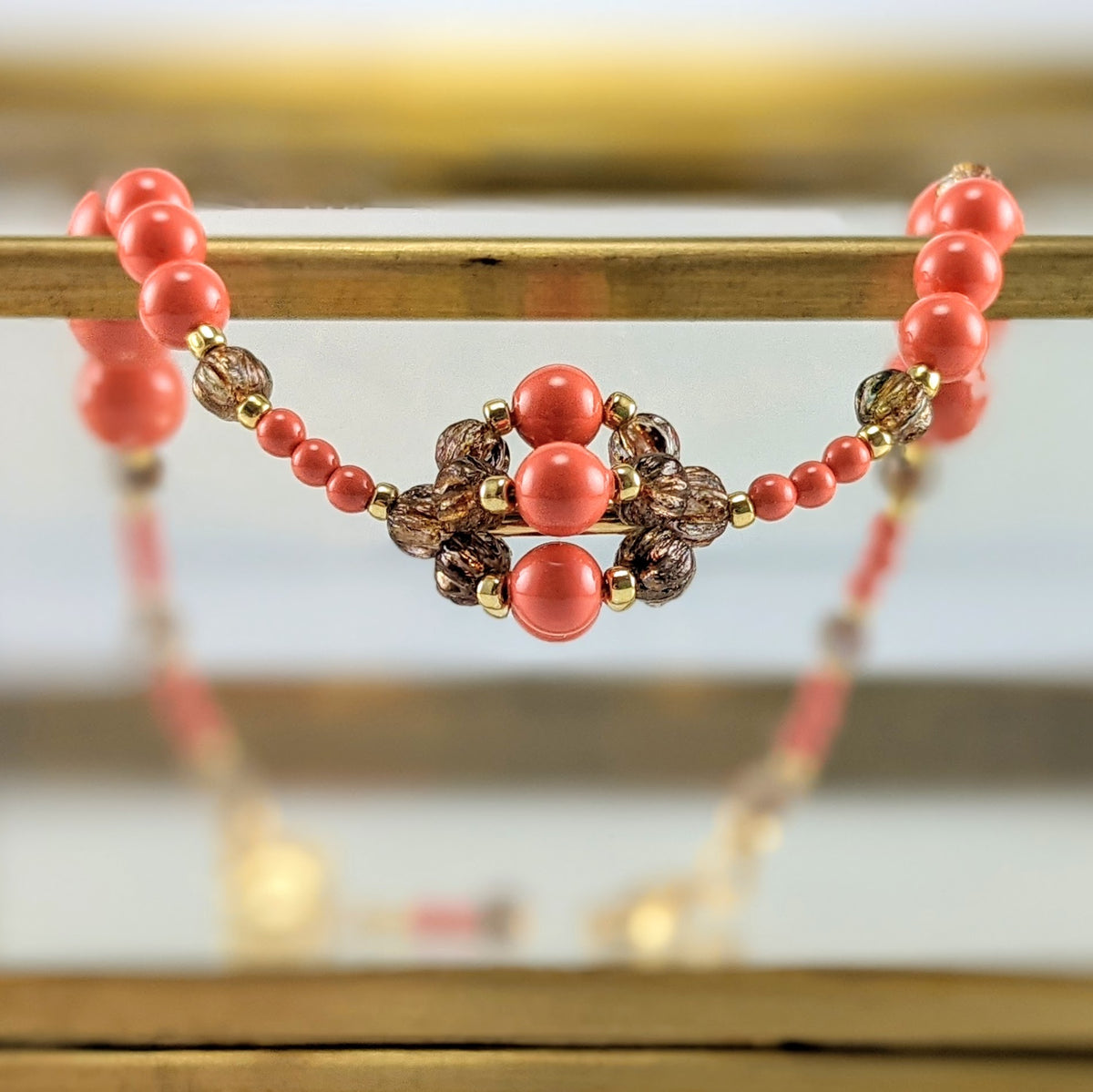 Coral crystal pearl bracelet