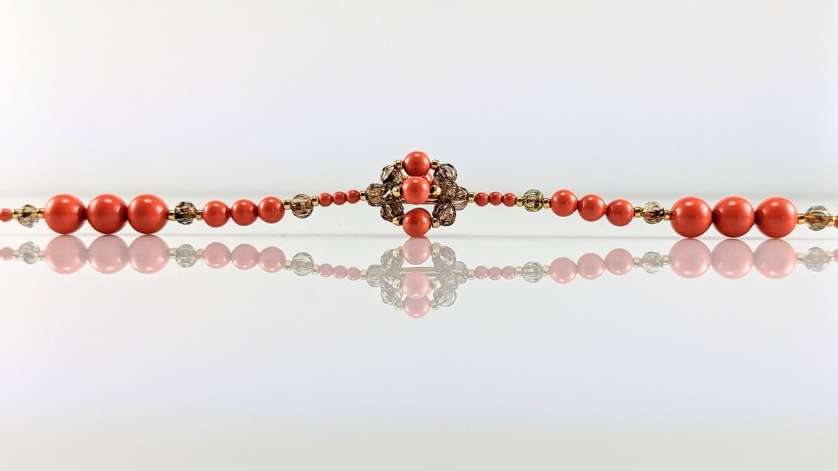 Coral crystal pearl bracelet