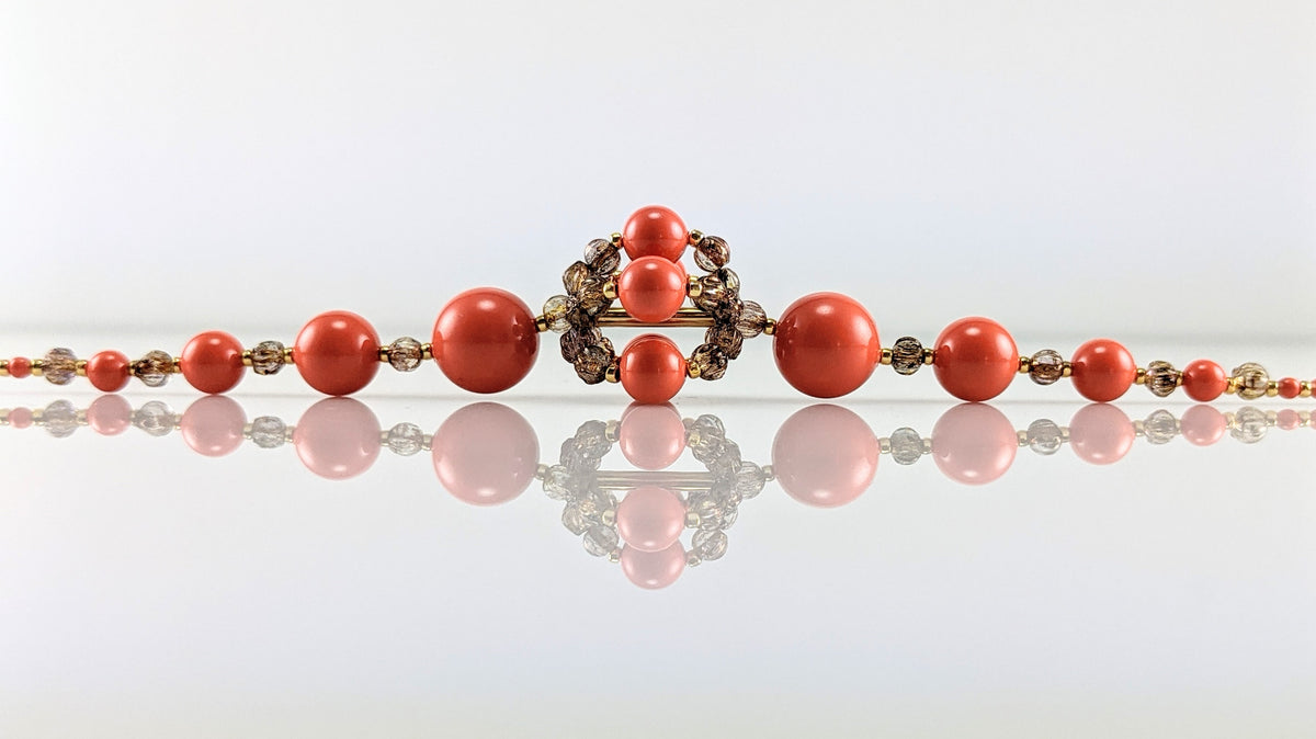 Coral crystal pearl bracelet