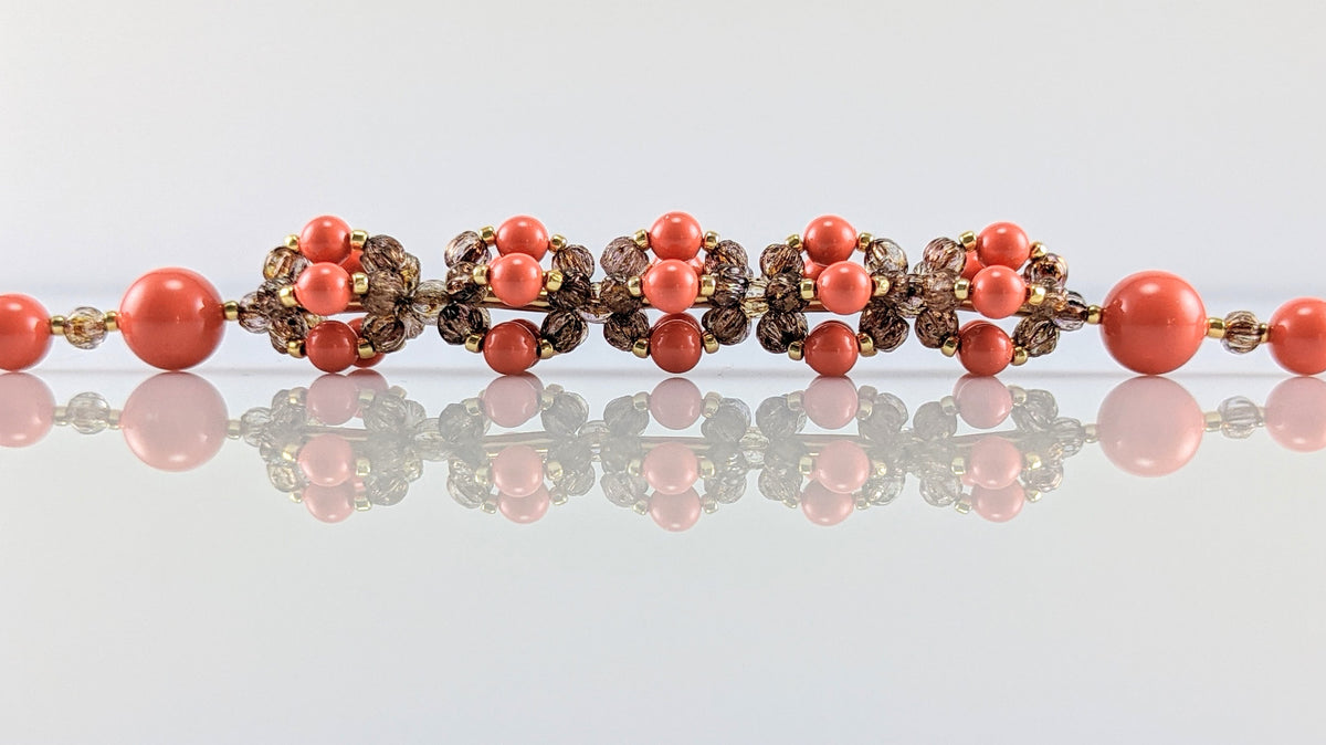 Coral crystal pearl bracelet