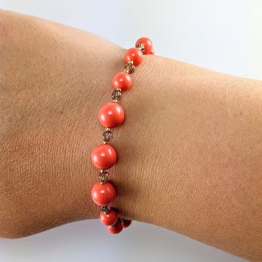 Coral crystal pearl bracelet