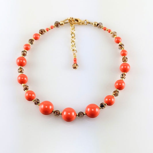 Coral crystal pearl bracelet
