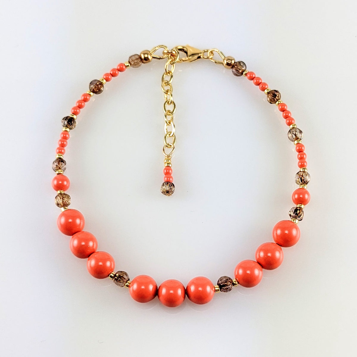 Coral crystal pearl bracelet
