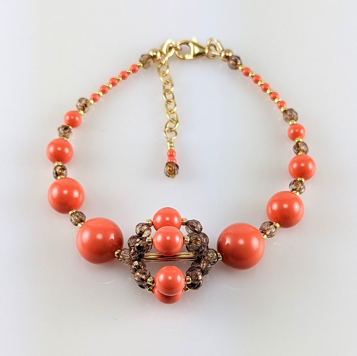 Coral crystal pearl bracelet