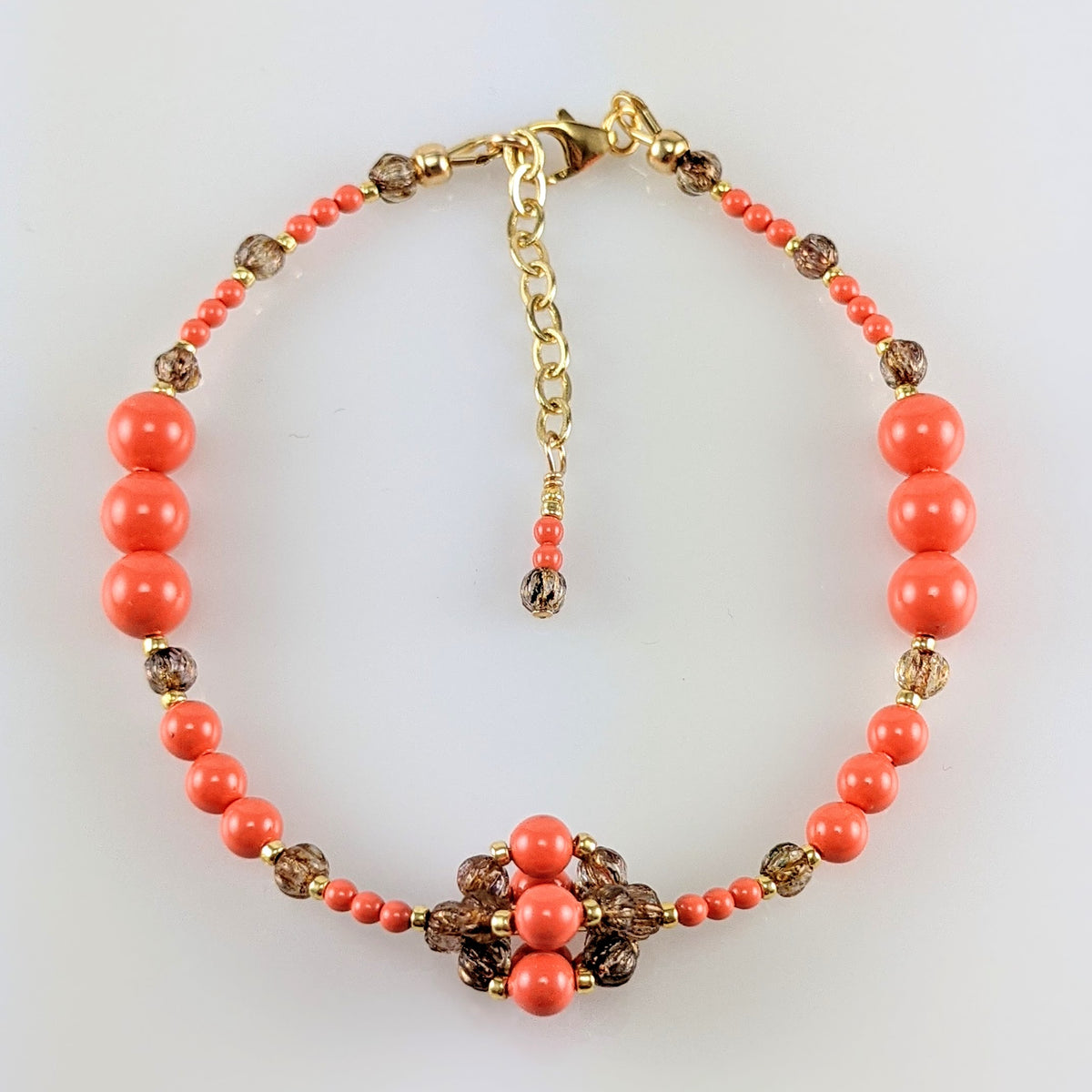 Coral crystal pearl bracelet