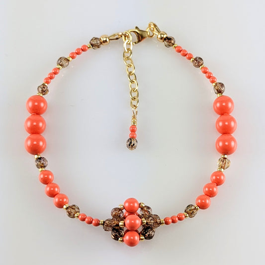 Coral crystal pearl bracelet