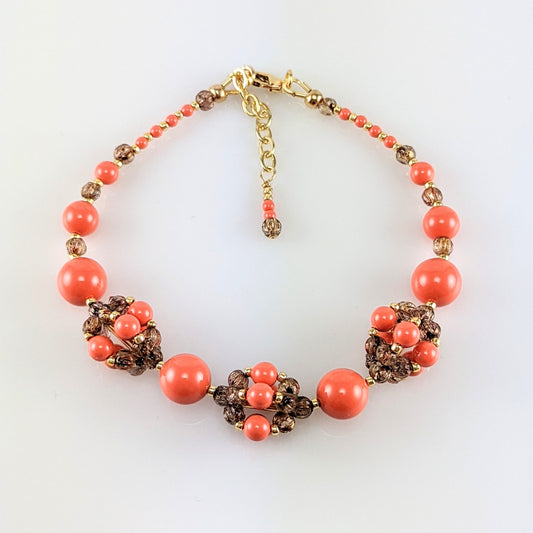 Coral crystal pearl bracelet