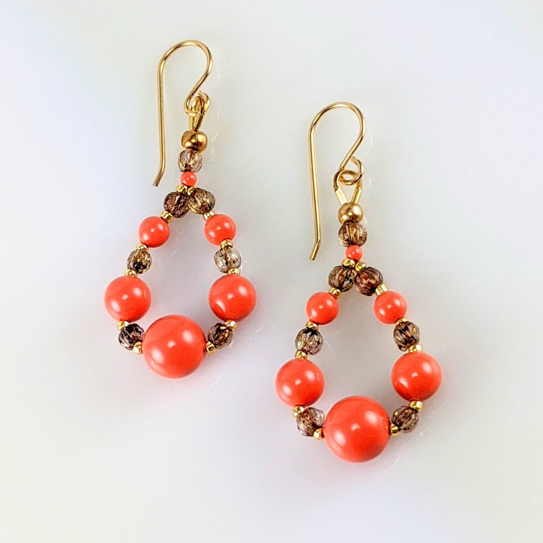 Coral crystal pearl earrings