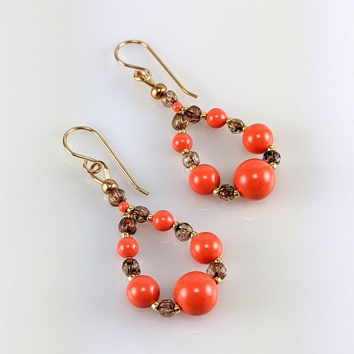 Coral crystal pearl earrings