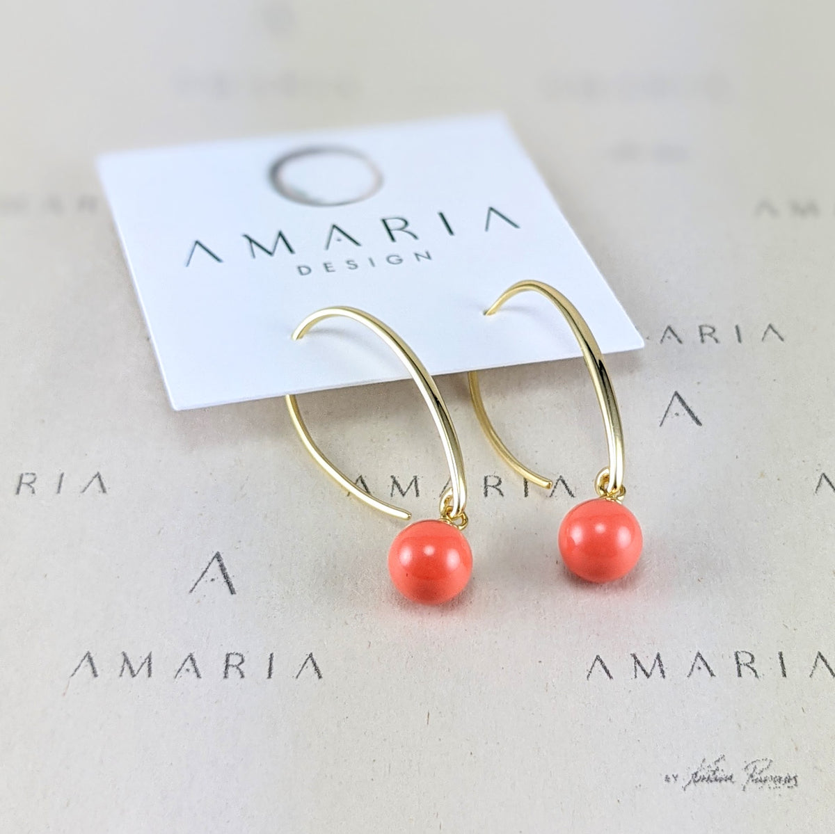 Coral crystal pearl earrings