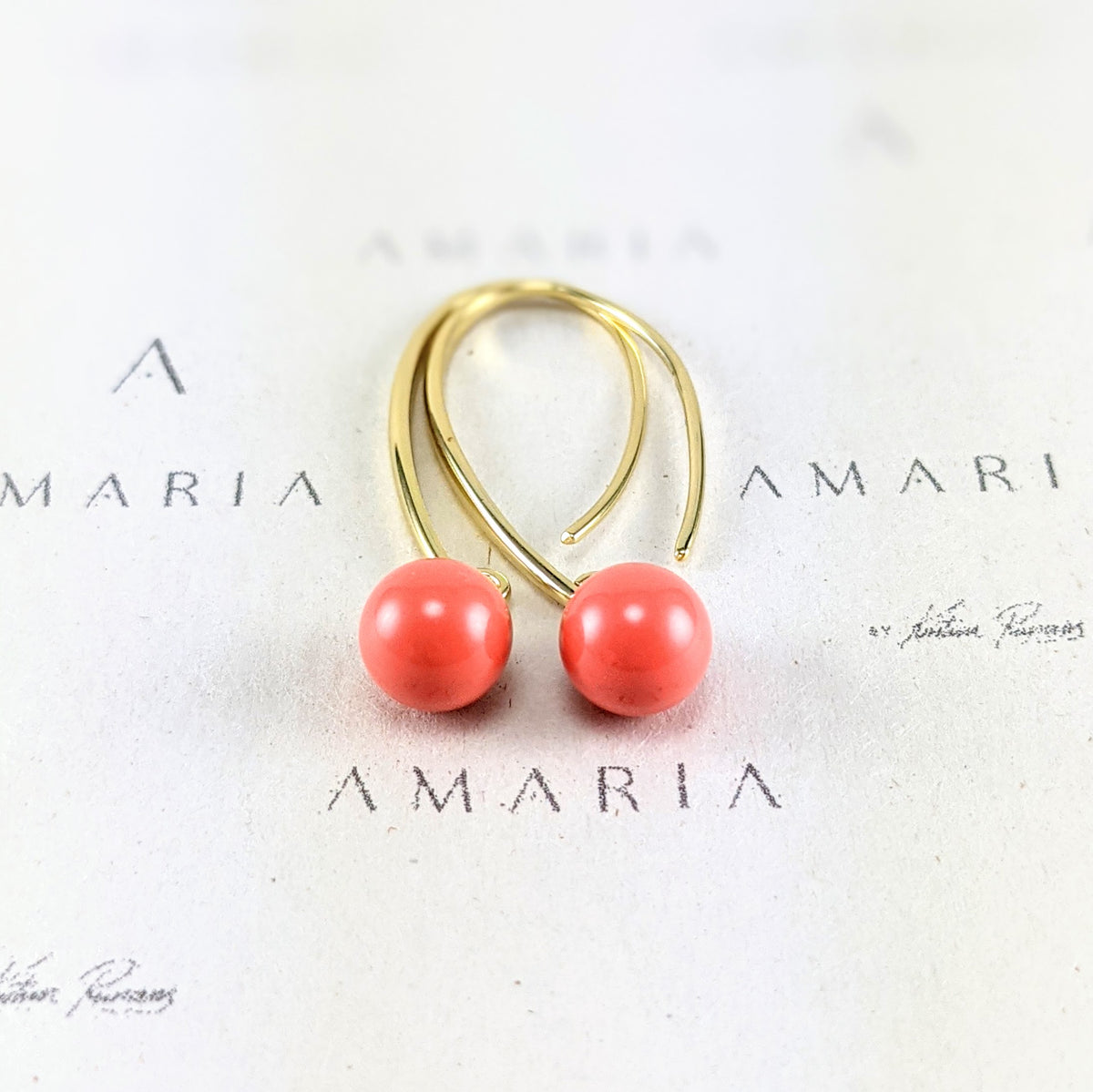 Coral crystal pearl earrings