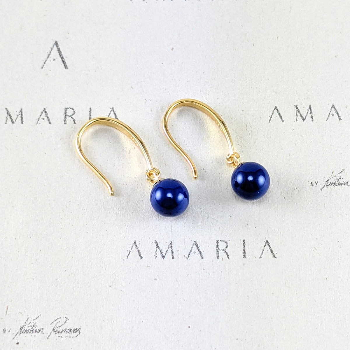 Dark lapis crystal pearl earrings