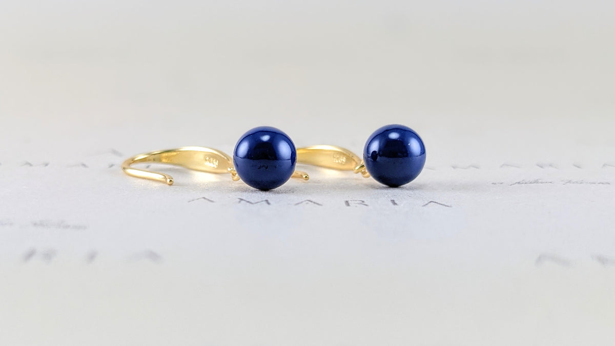 Dark lapis crystal pearl earrings