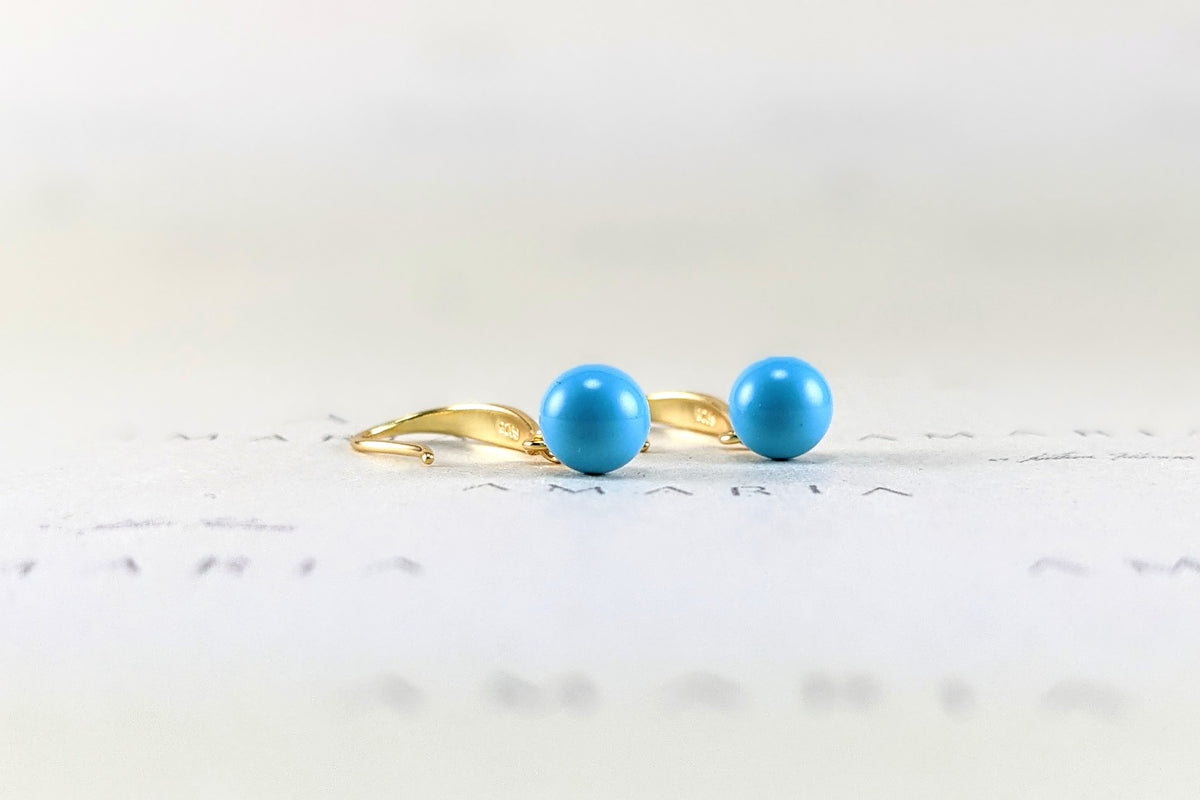 Turquoise blue crystal pearl earrings