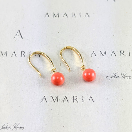 coral crystal pearl earrings